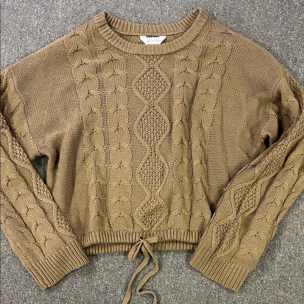 No Boundaries Cable Knit Sweater - Tan